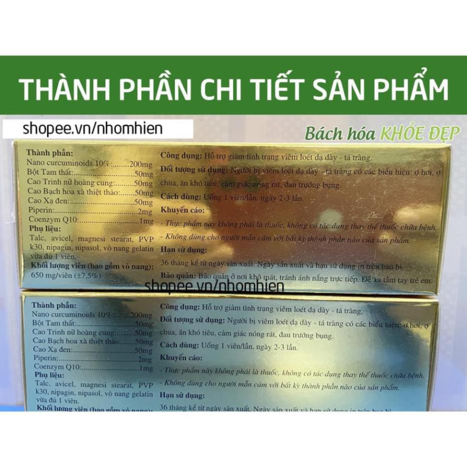 Viên tinh nghệ Nano Curcumin Gold Rostex Tam Thất Xạ Đen giảm viêm loét dạ dày, tá tràng, ung bướu - Hộp 30 viên