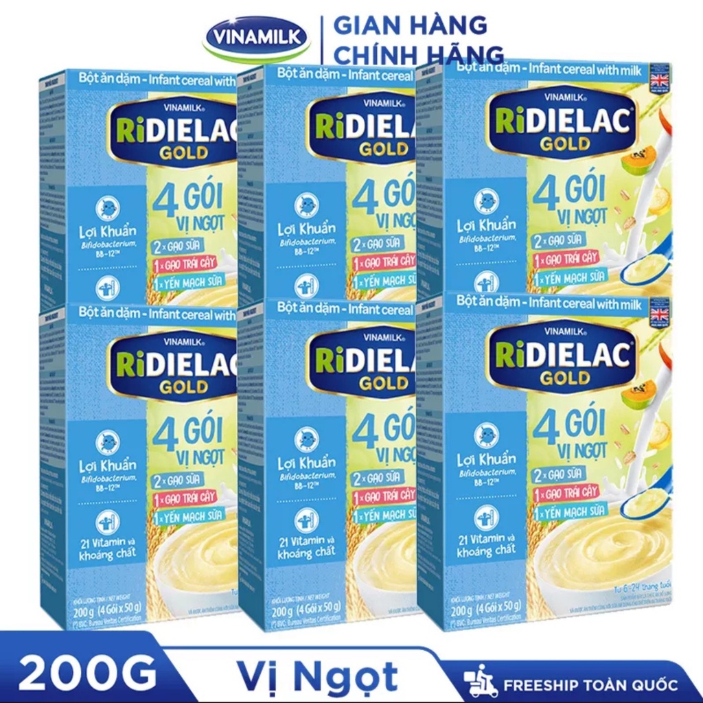 [HSD T6-2024] [Mẫu Mới] Combo 6 Hộp Bột Ăn Dặm RiDielac Gold 4 Vị Ngọt - Hộp Giấy 200g.