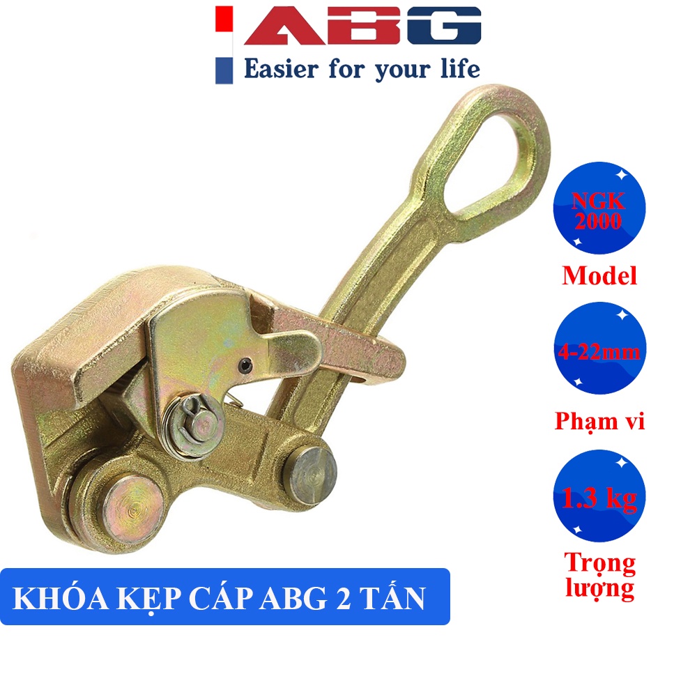 Khóa kẹp cáp ABG 2 tấn cấu trúc nhỏ gọn, làm bằng thép hợp kim chất lượng cao, sức chịu lực lớn, bền bỉ, không dễ trượt