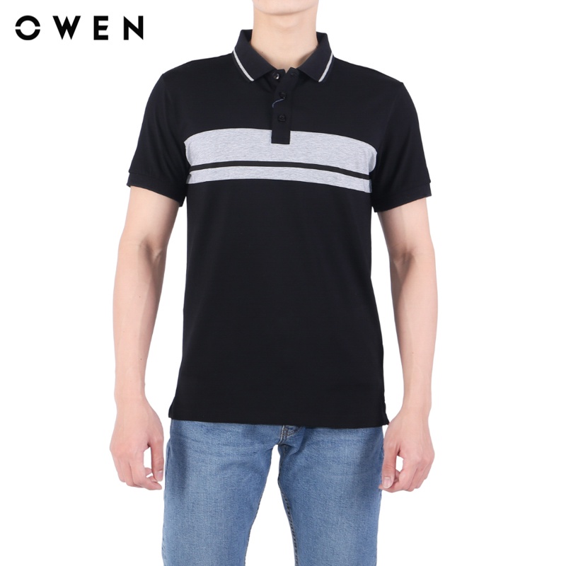 Áo polo Nam Ngắn tay Owen Cotton Body Fit màu Đen - APV22328