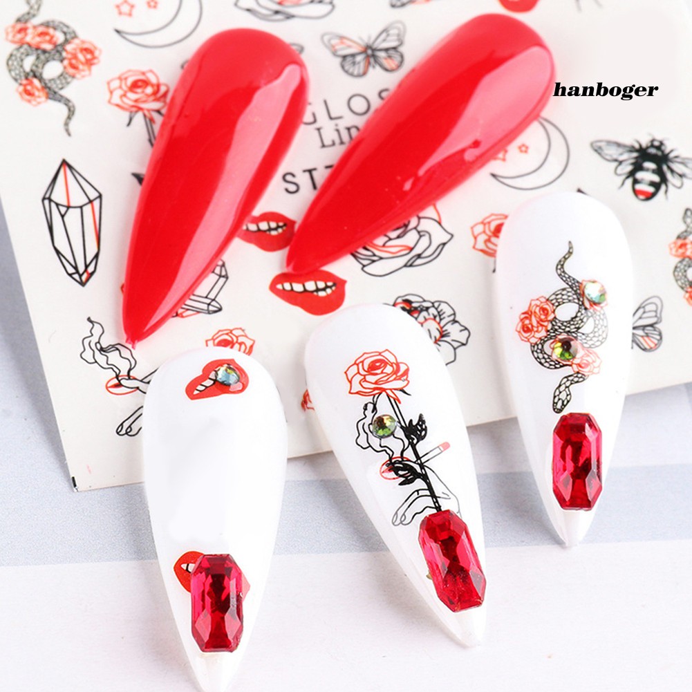 Set 16 Miếng Nhãn Dán Trang Trí Móng Nghệ Thuật Phong Cách Đường Kẻ Độc Đáo