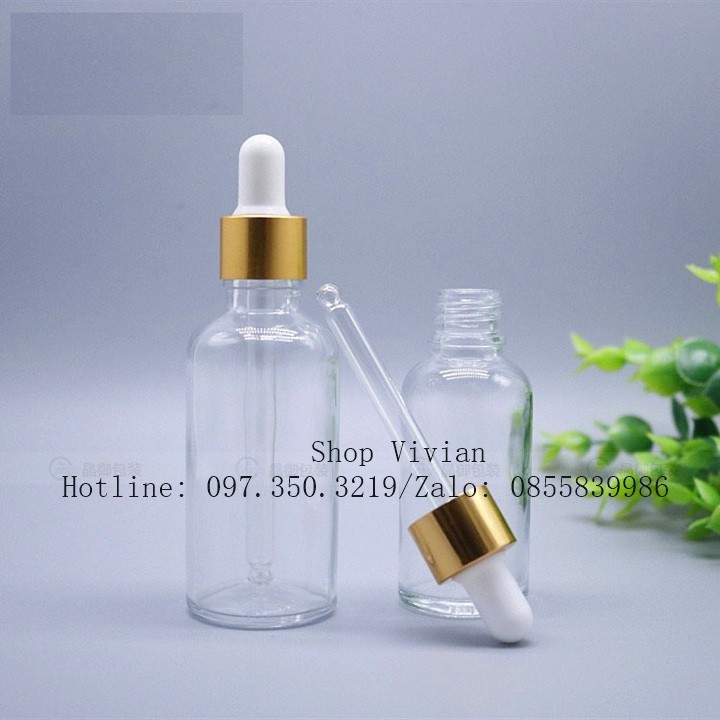 Chai lọ đựng tinh dầu 100ml trong suốt, lọ đựng serum, tinh chất nắp bóp nhôm vàng đẹp