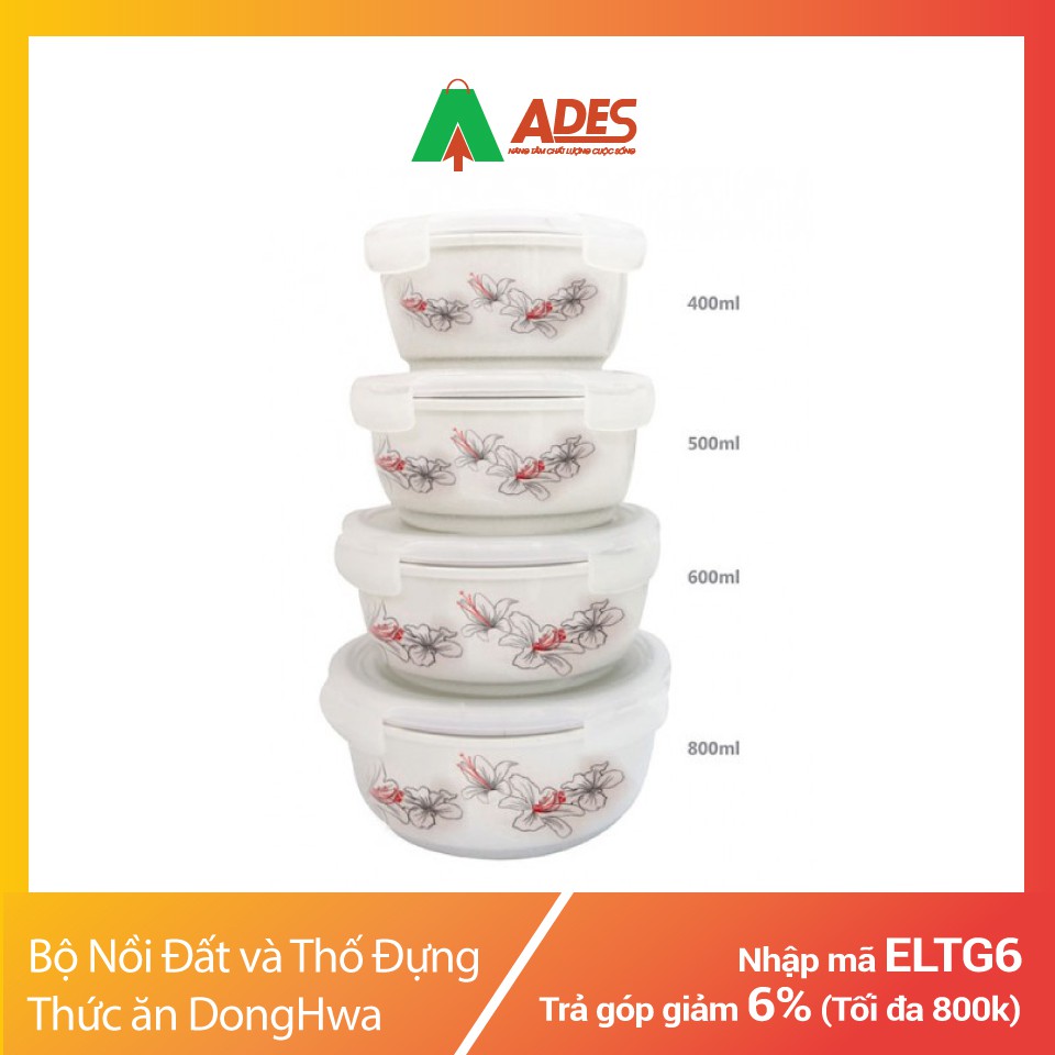 Bộ 9 thố sứ cao cấp Hoa Ly Donghwa LG CSB1505S9HE | Chính Hãng, Giá Rẻ