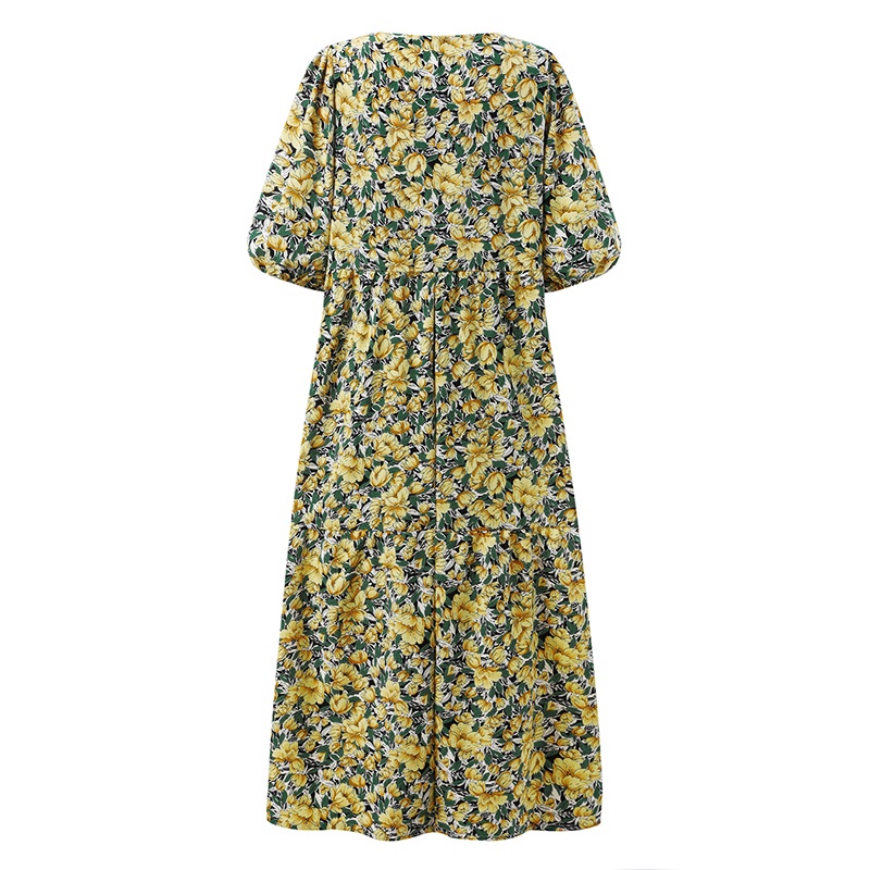 Đầm maxi Zanzea tay lỡ phồng vải co giãn phong cách vintage dành cho nữ