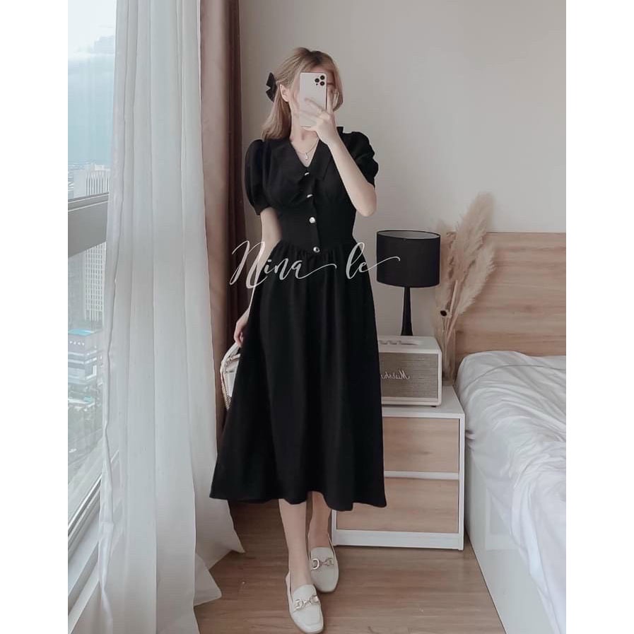 [HCM] Đầm Nữ Dài Xòe Cổ Tiểu Thư Tay Phồng Cao Cấp Thời Trang Nữ Sam Closet Free Size 40-55kg