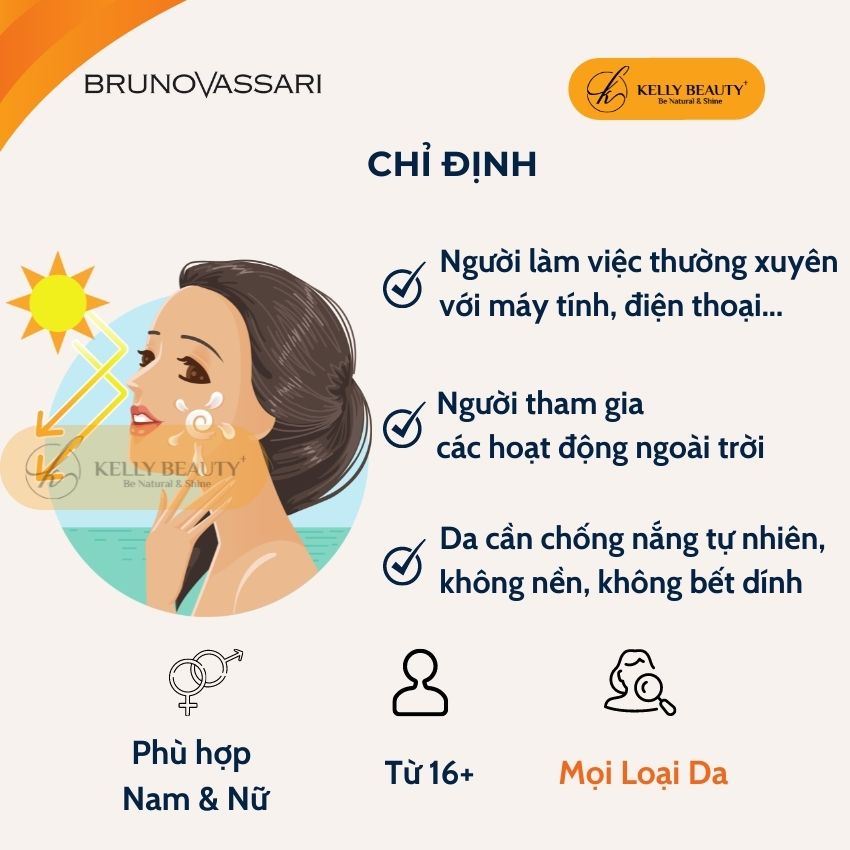 Kem Chống Nắng Sun Fluid Blue Protection BRUNO VASSARI - Chống Ánh Sáng Xanh, UVA, UVB; Dưỡng Ẩm, Mềm Da | Kelly Beauty