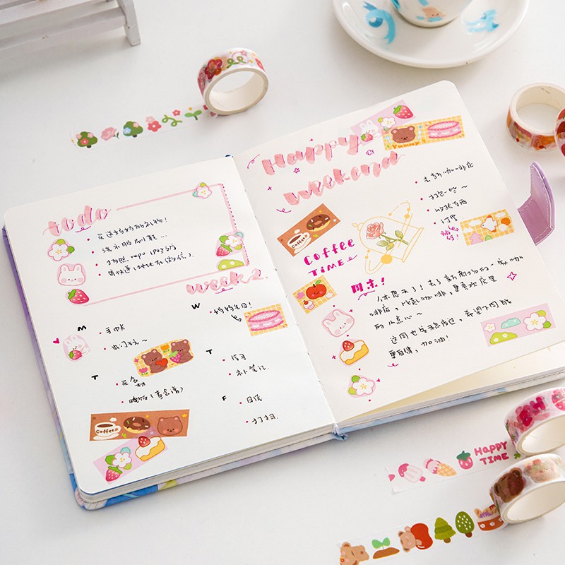 Cuộn Băng Nhãn Dán Washi Nhiều Màu Sắc Dễ Thương Đáng Yêu Dùng Trang Trí Sổ Lưu Niệm