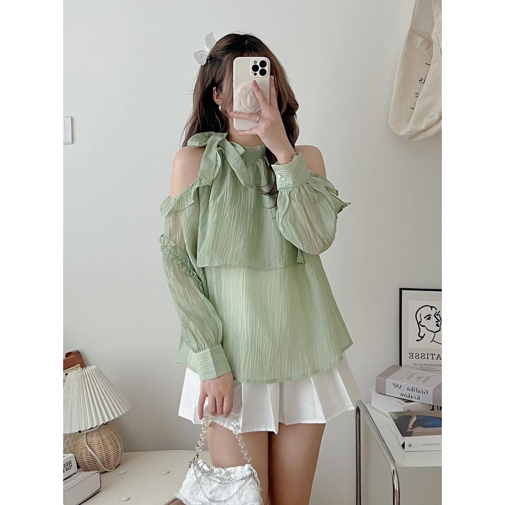 ÁO TƠ TRỄ VAI ĐIỆU DÀI TAY THẮT NƠ CỔ ĐIỆU ĐÀ TIỂU THƯ
