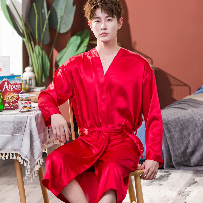 Áo Choàng Ngủ Lụa Tay Dài Thời Trang Xuân Thu Cho Nam
