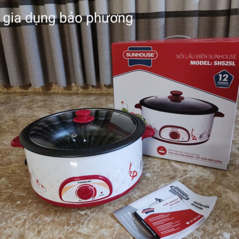 NỒI LẨU ĐIỆN, NỒI NẤU ĐA NĂNG SUNHOUSE 525 DUNG TÍCH 4 LÍT CÔNG SUẤT 1600W HÀNG CHÍNH HÃNG