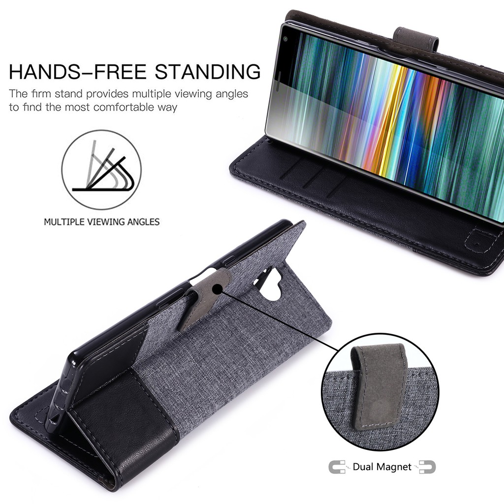 Bao da điện thoại TPU kiểu ví thẻ vải gập cho Sony Xperia XZ3 X XA XA2 Ultra XZ XZ1 Premium XZ2 Compact