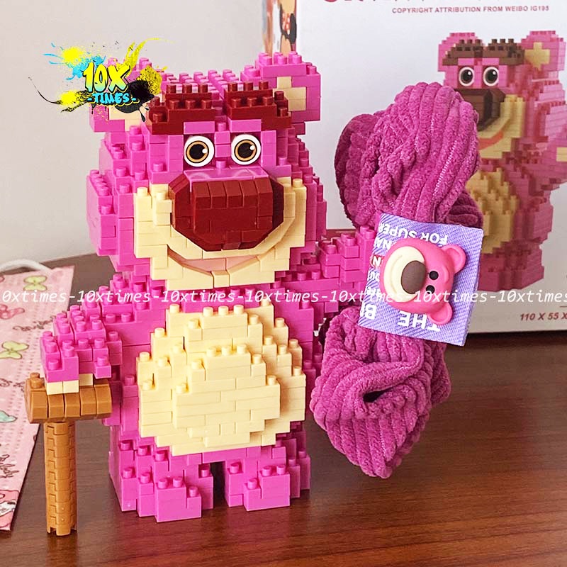 đồ chơi lắp ráp 3d gấu Lotso hồng toy story hoạt hình kì lân, quà tặng bạn gái, quà tặng trẻ em, đồ decor xinh xắn