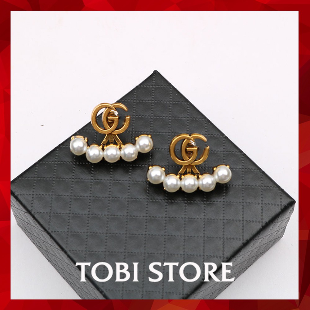Bông tai nữ thương hiệu GC ôm sát tai đính đá và ngọc trai nhân tạo TOBI STORE TB367