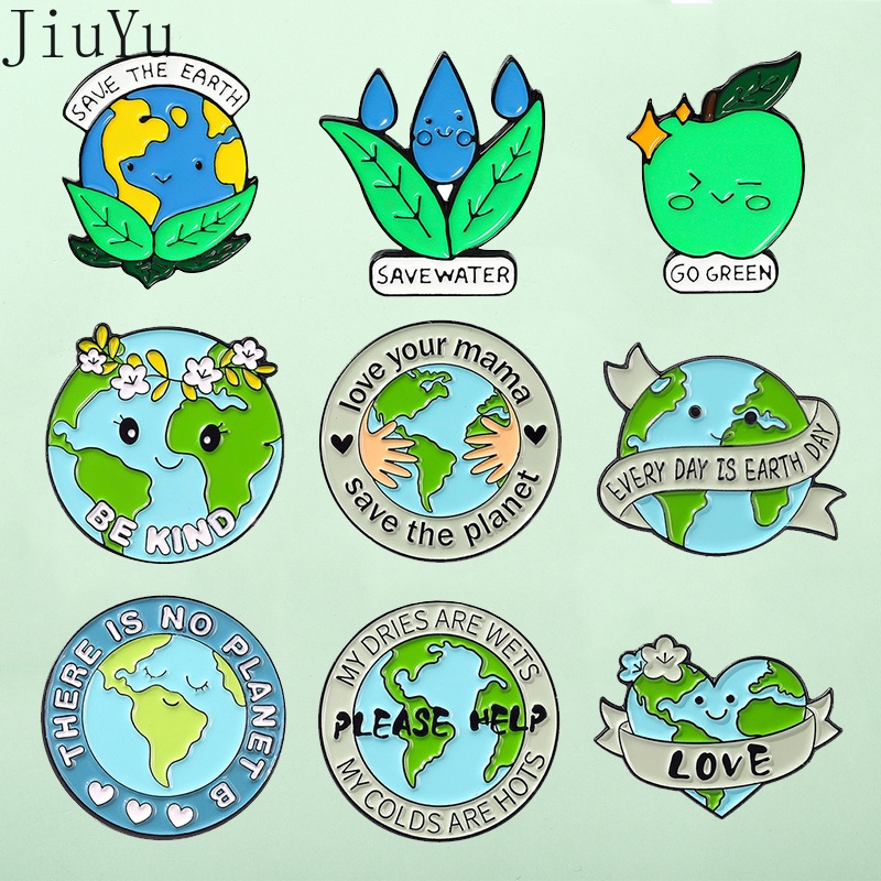 Ghim Cài Áo Kim Loại Tráng Men Hình Trái Đất Hoạt Hình Thân Thiện Với Môi Trường