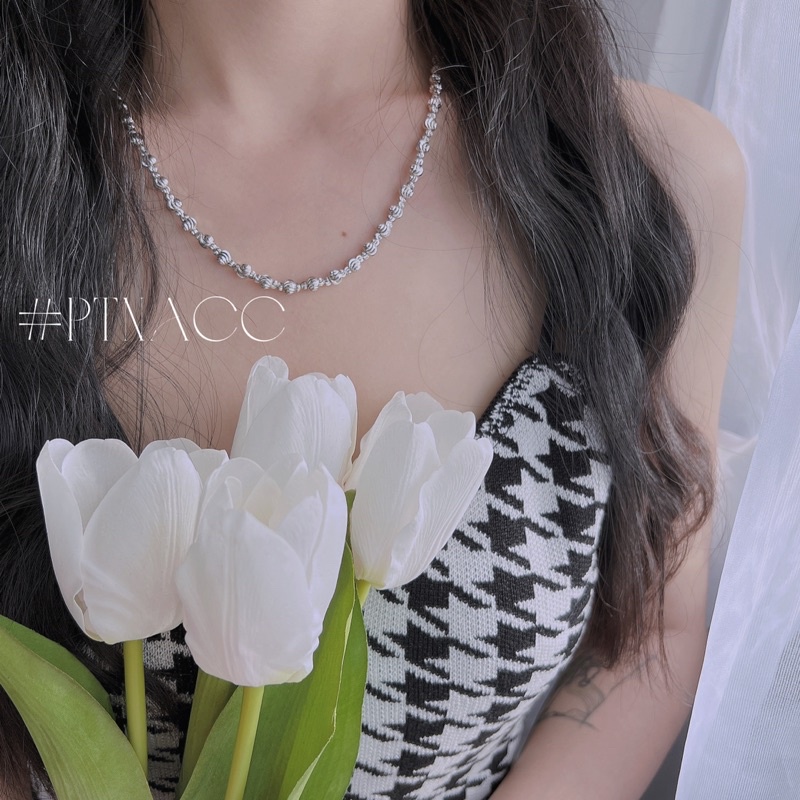 Dây chuyền bi cao cấp xi bạch kim, xi mạ vàng đơn giản dễ phối mặt lẻ .PTNACC.