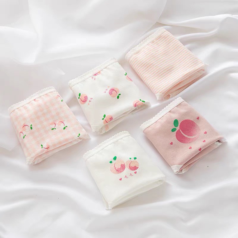 [Có Bigsize] Quần Lót Nữ Cotton Quả Đào  Sét 5 Quần Lót Nữ Dễ Thương Xinh Màu Hồng Xinh Xắn Mainia Shop