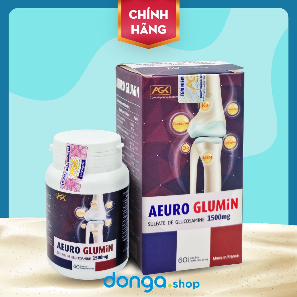 AEURO GLUMIN - Hỗ trợ tăng tiết dịch khớp, giảm các triệu chứng đau khớp, làm chậm quá trình thoái hóa khớp - Hộp 60v