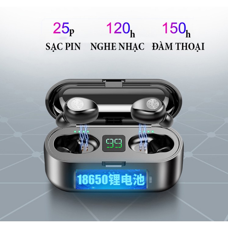 Tai Nghe Bluetooth True Wireless AMOI F9 5.0 Cảm Ứng Vân Tay, Dock Sạc có Led Báo Pin Kép - Hàng Nhập Khẩu