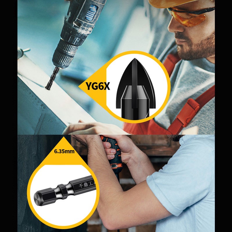 Bộ 5 mũi khoan đa năng chân lục giác 4 cạnh thép đen Nhật, khoan sắt, khoan kính thủy tinh, gạch men đá gốm