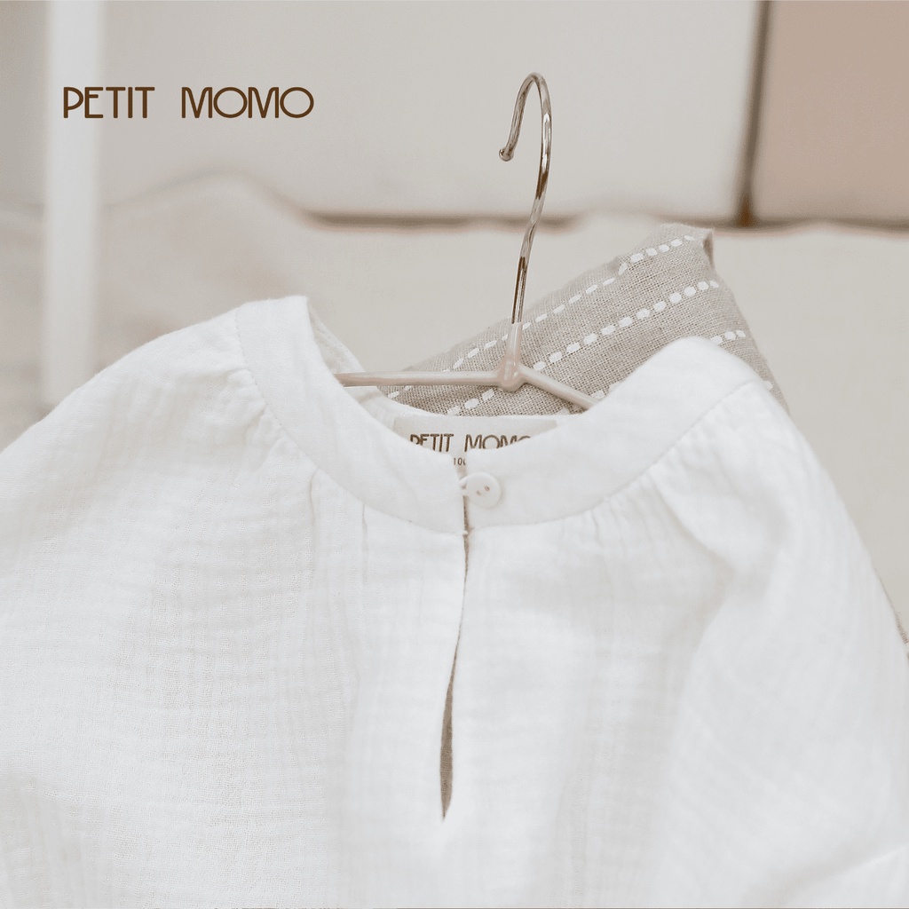 Áo Sơ Mi Cổ Tàu Cho Bé PETIT MOMO Chất Vải Thô Muslin Mềm Mại Thiết Kế Cổ Cài 1 Khuy Tay Áo Bo Chun H185