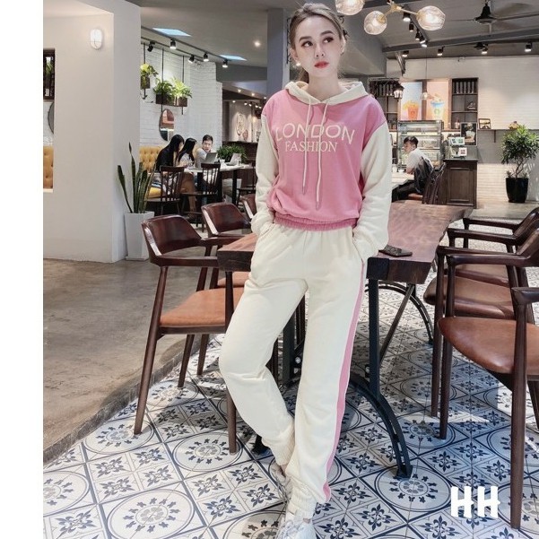 Đô bộ nữ thu đông phôi màu in chữ LONDON trẻ trung nằng động