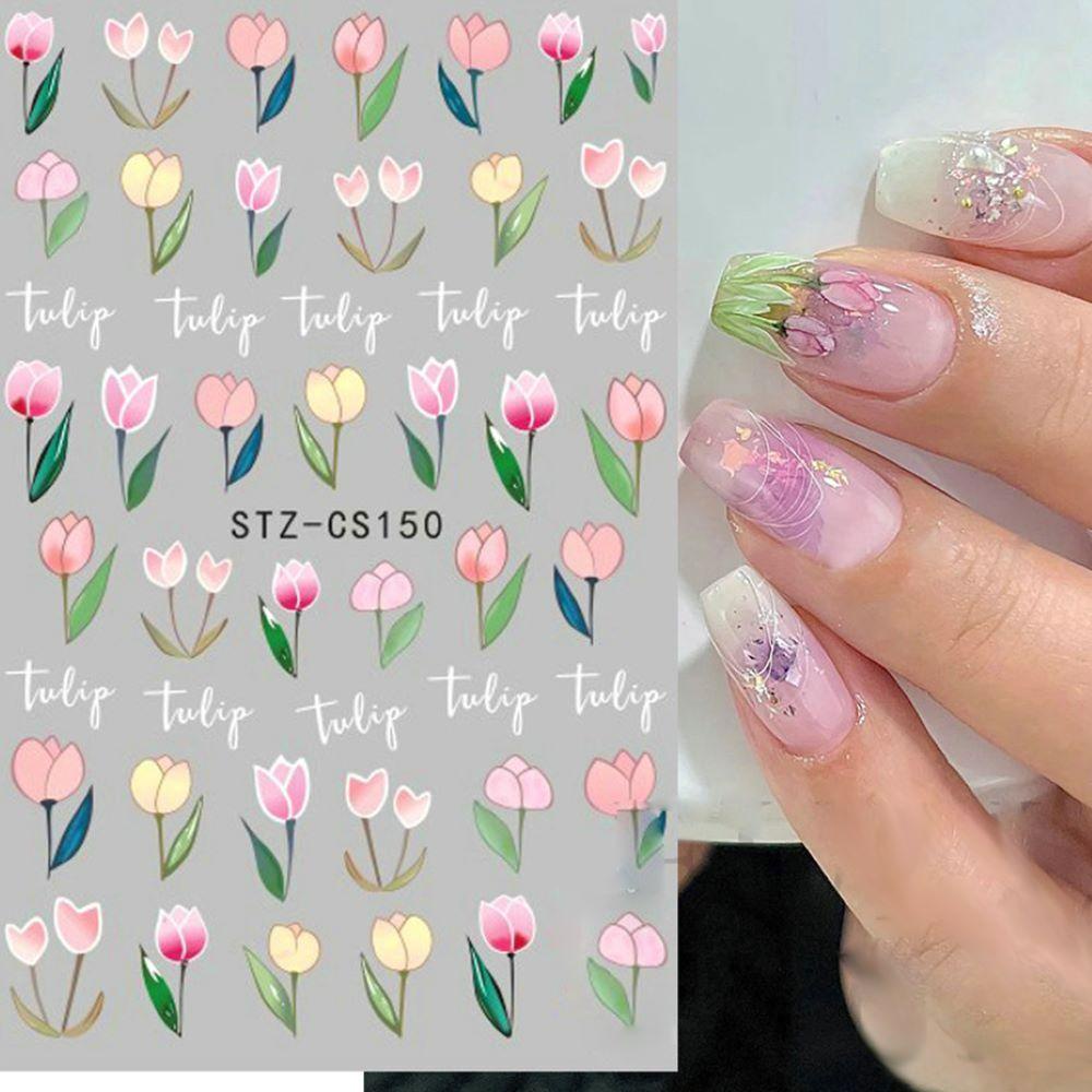 Miếng Dán Trang Trí Móng Tay Tự Dính Họa Tiết Hoa Tulip Xinh Xắn