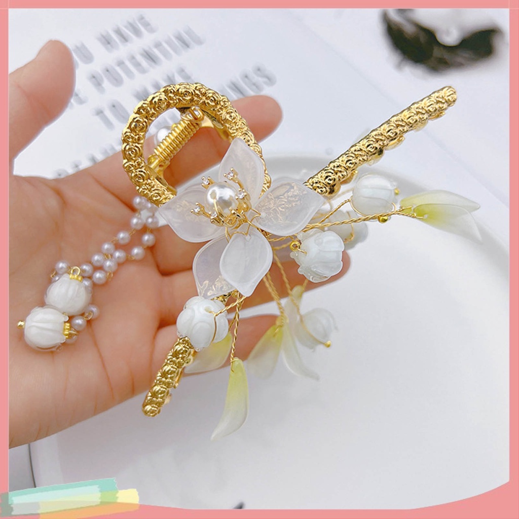 Kẹp Tóc Hợp Kim Trang Trí Hoa Đính Ngọc Trai Xinh Xắn Cho Nữ