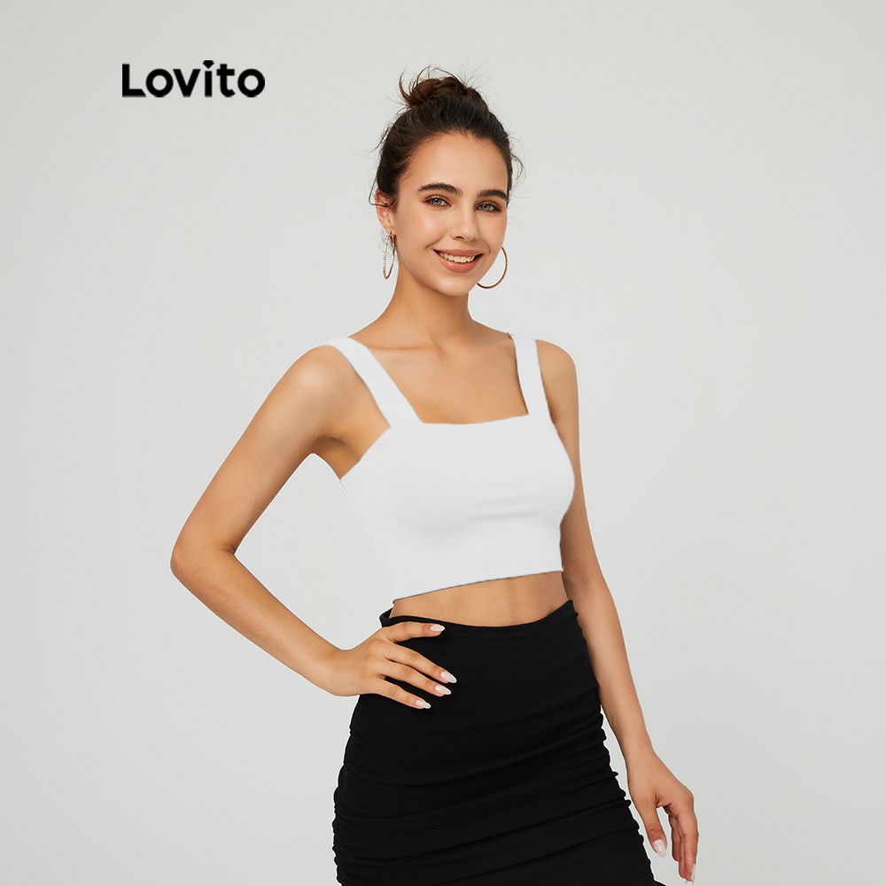  Áo hai dây Lovito màu trơn cổ vuông thời trang L03020 (Màu xanh lá/ đen/ trắng) | BigBuy360 - bigbuy360.vn