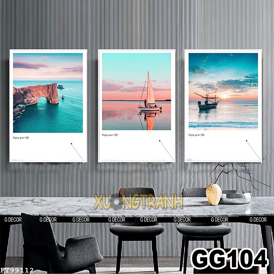 Tranh treo tường canvas 3 bức phong cách Bắc Âu 35, tranh biển trang trí phòng khách, phòng ngủ, phòng ăn, spa, cửa hàng