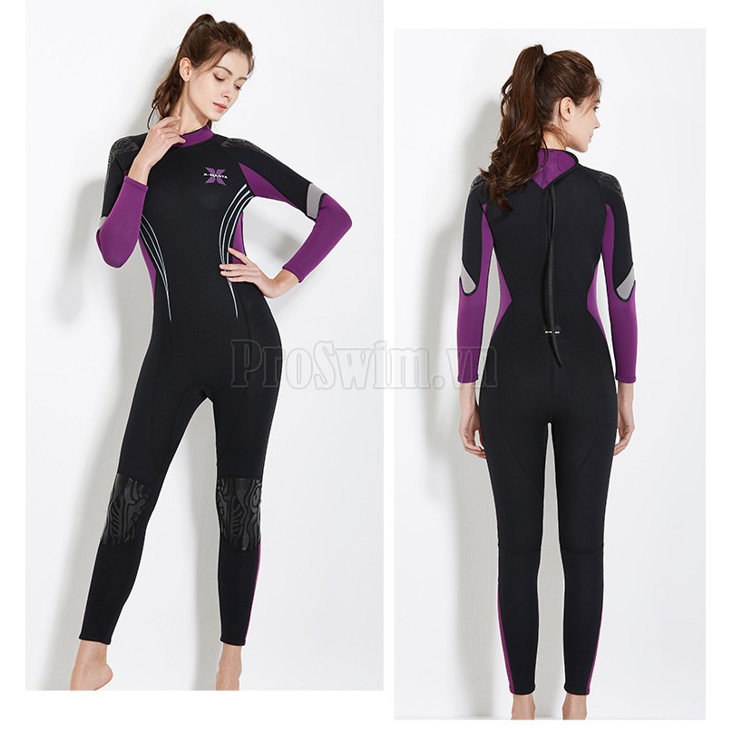Bộ Bơi Liền Nữ Giữ Nhiệt Dày Wetsuit 3mm Đen Chống Lạnh Chuyên Bơi Mùa Đông