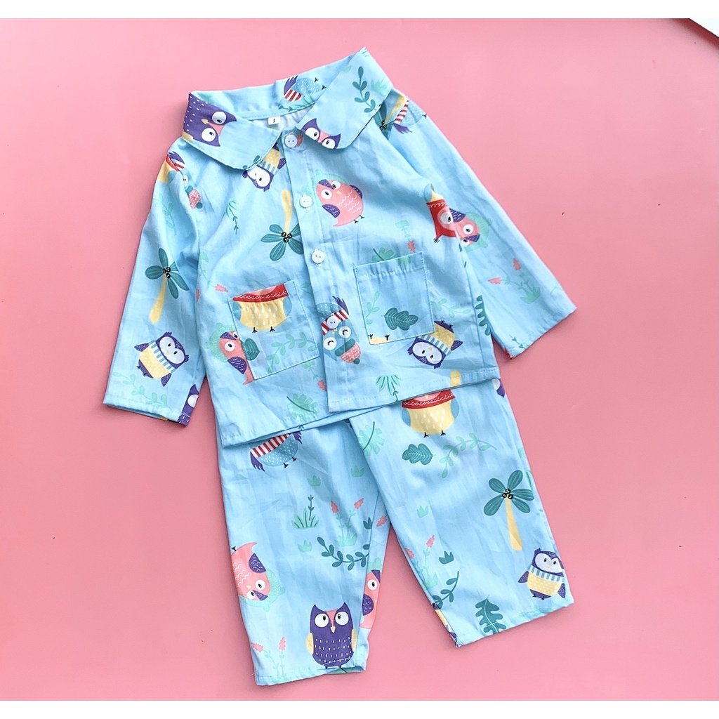 Set quần áo trẻ em bộ đồ ngủ pijama thô lụa cho bé trai bé gái dài tay thoáng mát size từ  6-18kg GELU KIDS-GLB010
