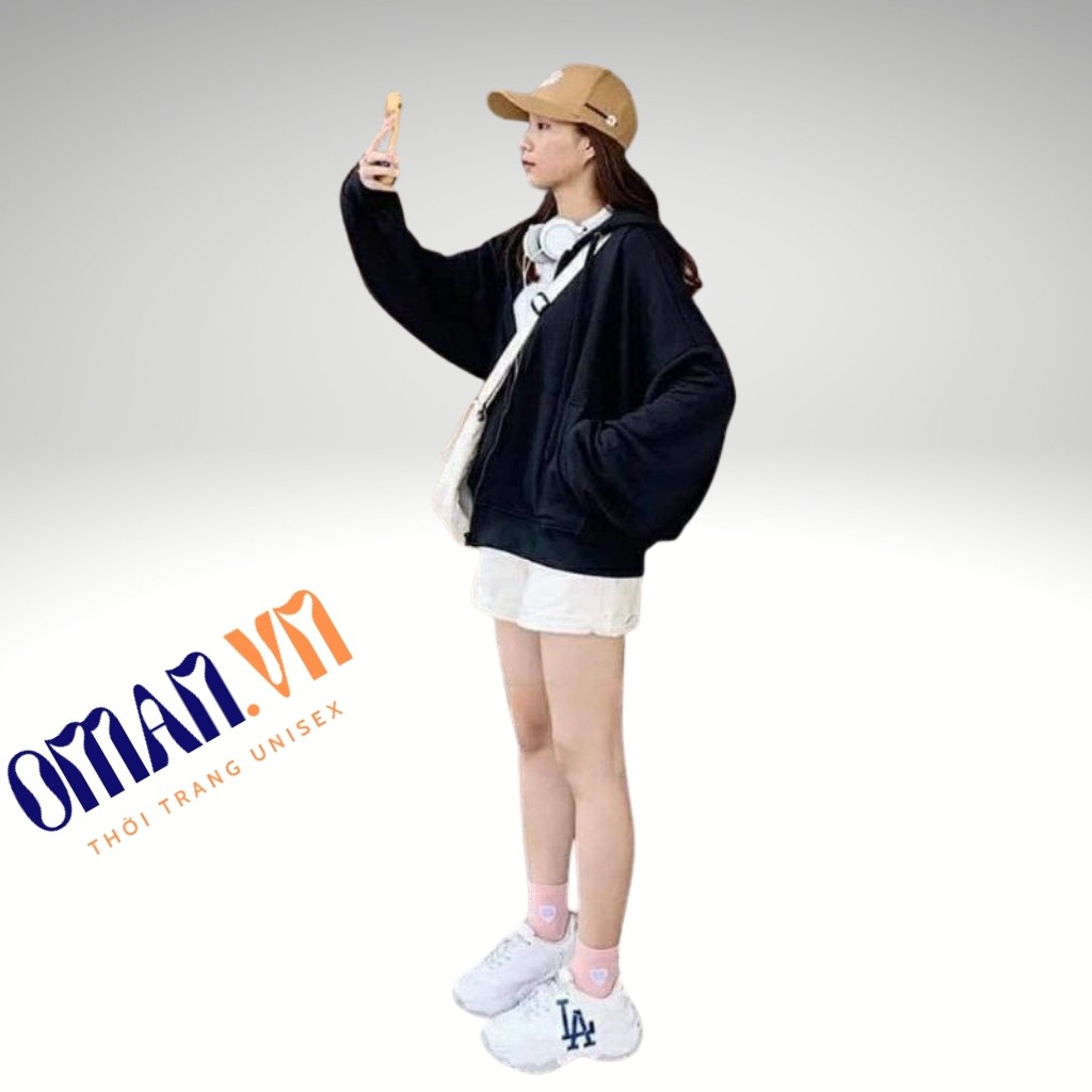 Áo khoác nỉ Trơn PE Dây Kéo hoodie form rộng Ulzzang Unisex áo nỉ nam nữ Oman