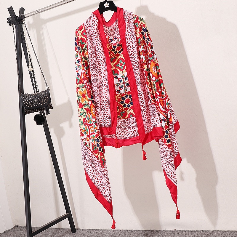 Khăn choàng cổ in hoa văn thổ cẩm size 90x180cm