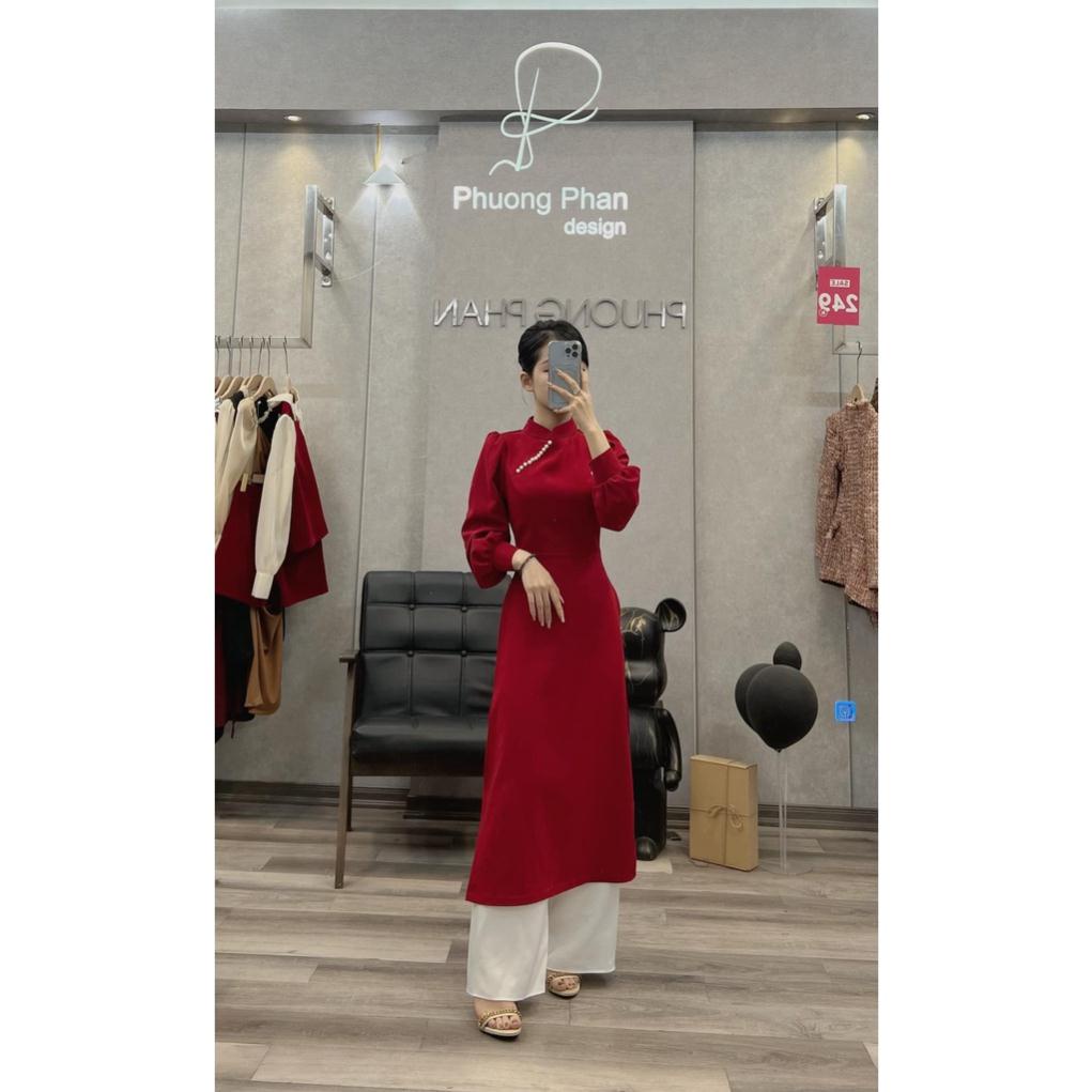 Áo Dài Vải tuyết mưa thiết kế by Phương Anh , kiểu dáng tiêu thư hoàng gia vai bông nhẹ nhàng chanh sả