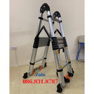 [ HÀNG TỐT NHẤT ] Thang Nhôm Rút Đôi Chữ A (2.5M+2.5M) - Có Bánh Xe. Tải trọng 300kg [ SẴN HÀNG ] HÓT