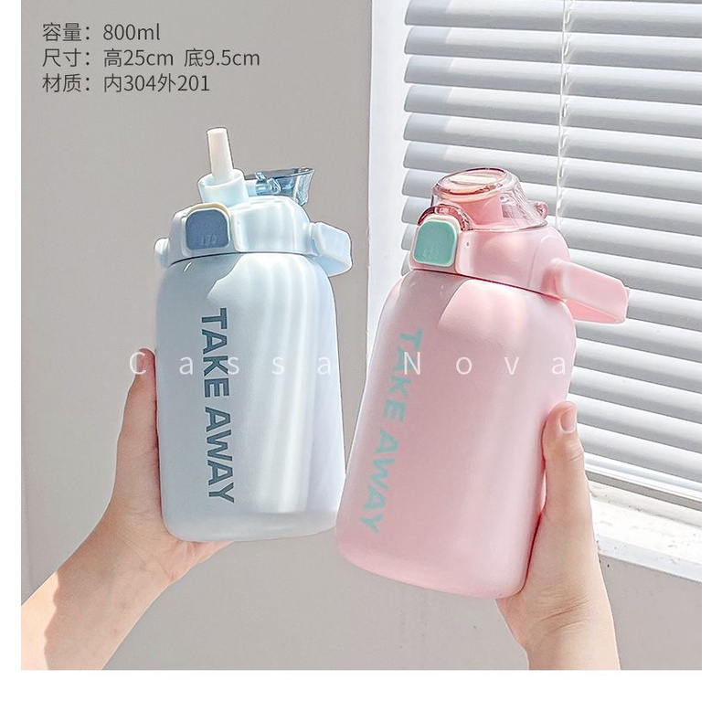 Dễ Thương Bình Nước Giữ Nhiệt Dung Tích Lớn Bằng Thép Không Gỉ Có Ống Hút Kiểu Dáng Thể Thao