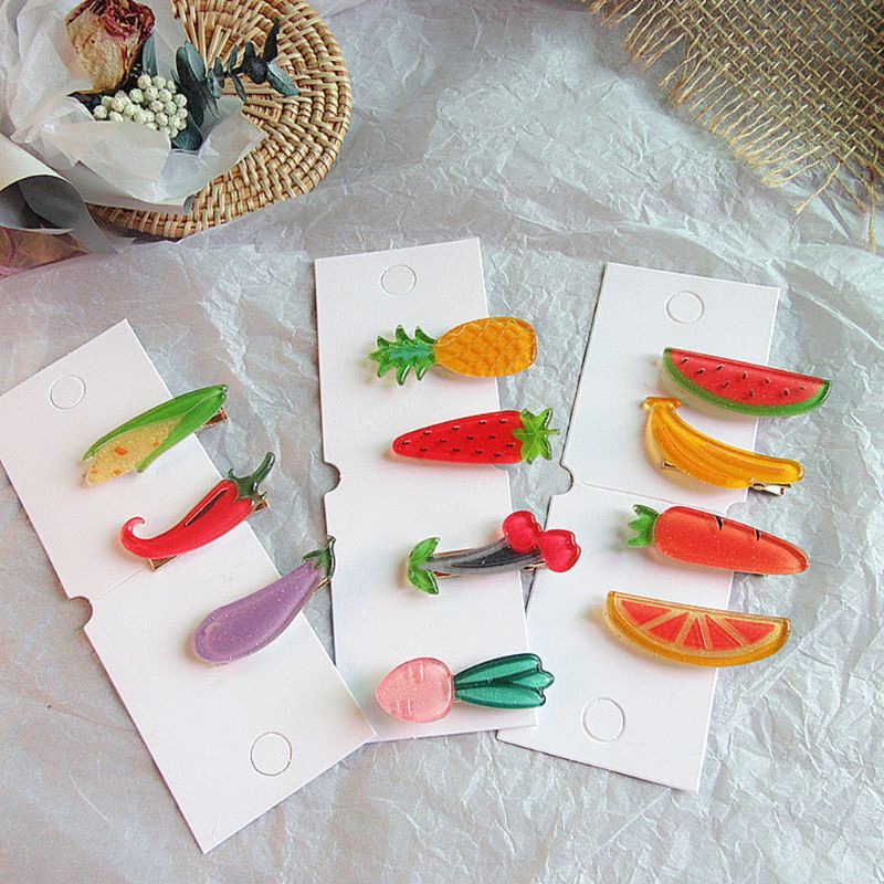 Flgo Kẹp Cá Sấu Bằng Nhựa Resin Họa Tiết Hoạt Hình Trái Cây Phong Cách Hàn Quốc Tươi