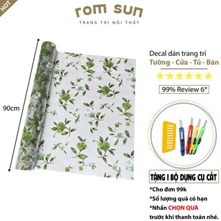 Khổ 90cm | Giấy đề can dán kính cửa sổ phòng tắm, decal dán kính mờ văn phòng,văn phòng hoa lá xanh