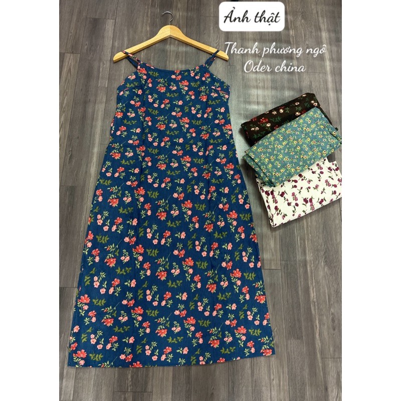 Váy 2 dây hoa nhí vintage dáng dài chất liệu nhung tăm / hàng có sẵn | BigBuy360 - bigbuy360.vn