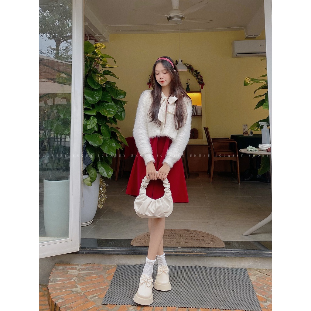 Giày Lolita Nữ Ulzzang Vintage, Giày Oxford Da PU Cao Cấp Gắn Nơ Quai Gài Dây Mảnh Đế Độn 5cm, Hàn Quốc - Iclassy_shoes