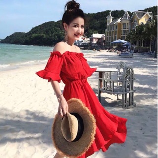 Đầm trễ vai bèo lai 3 màu (kèm hình thật)
