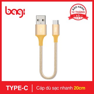 Dây sạc nhanh Typec dây dù dài 20cm CS20 hàng Bagi chính hãng bảo hành 1 năm