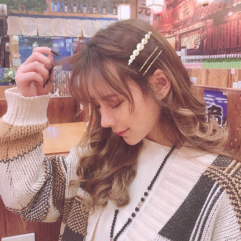 Kẹp tóc đính hạt giả ngọc trai phong cách Hàn Quốc