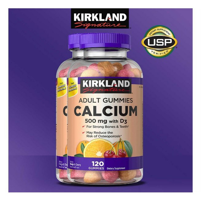 Kẹo dẻo Canxi Kirkland Signature Adult Gummies Calcium 500mg D3 – 120 viên