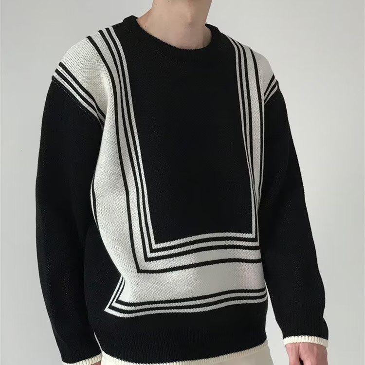 Áo sweater Cổ Tròn Màu Sắc Tương Phản Phong Cách Đường Phố Mỹ Cá Tính Cho Nam