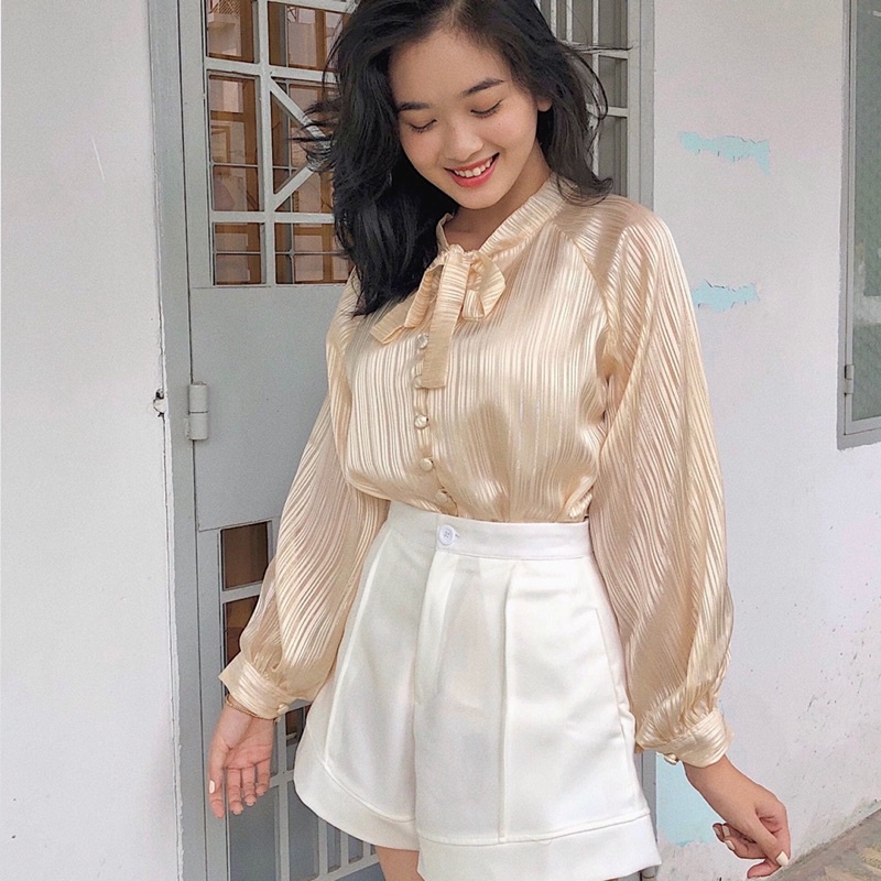 Quần đùi vải nữ ống rộng cạp cao đẹp LUCETFASHION cao cấp trắng đen Vian