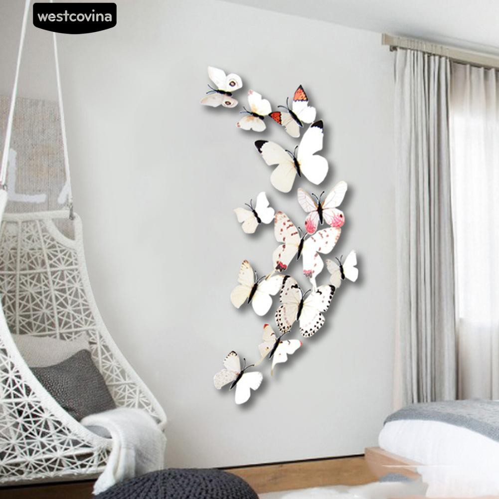 Bộ 12 sticker dán tường hình bướm 3D xinh xắn dùng trang trí