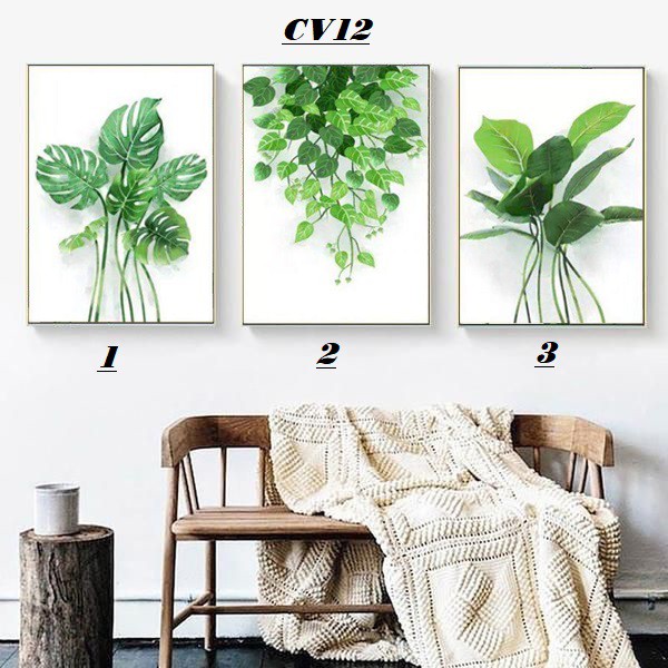 Bộ 3 tranh treo tường trên nền canvas hình rừng nhiệt đới xinh xắn trang trí phòng khách cỡ 25x35cm x 3 tranh