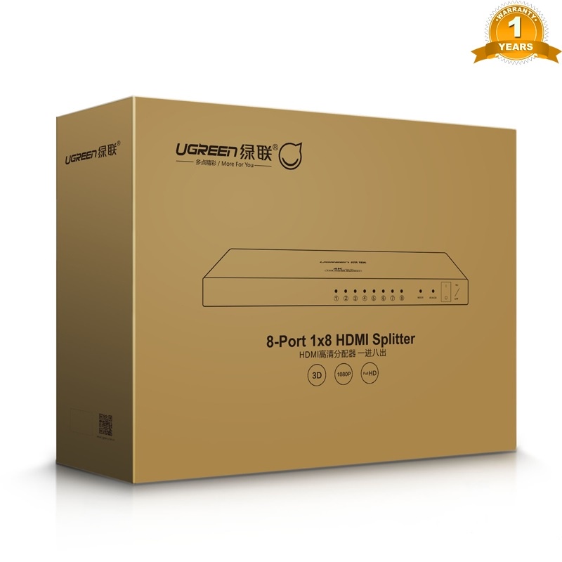 Bộ Chia HDMI 1 ra 8 Cổng Cao Cấp Ugreen 40203 - Hàng chính hãng