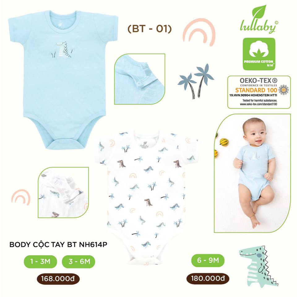 Body cộc tay Lullaby 100% cotton thấm hút tốt